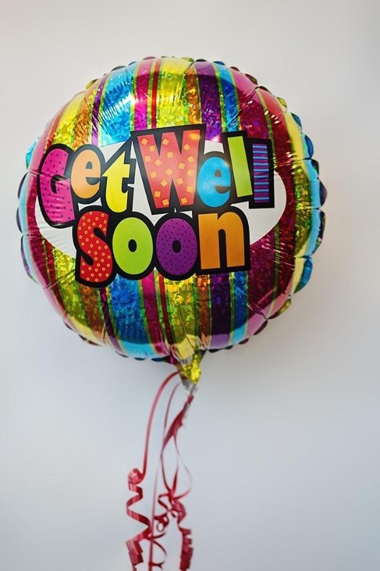 get well soon balloon and teddy