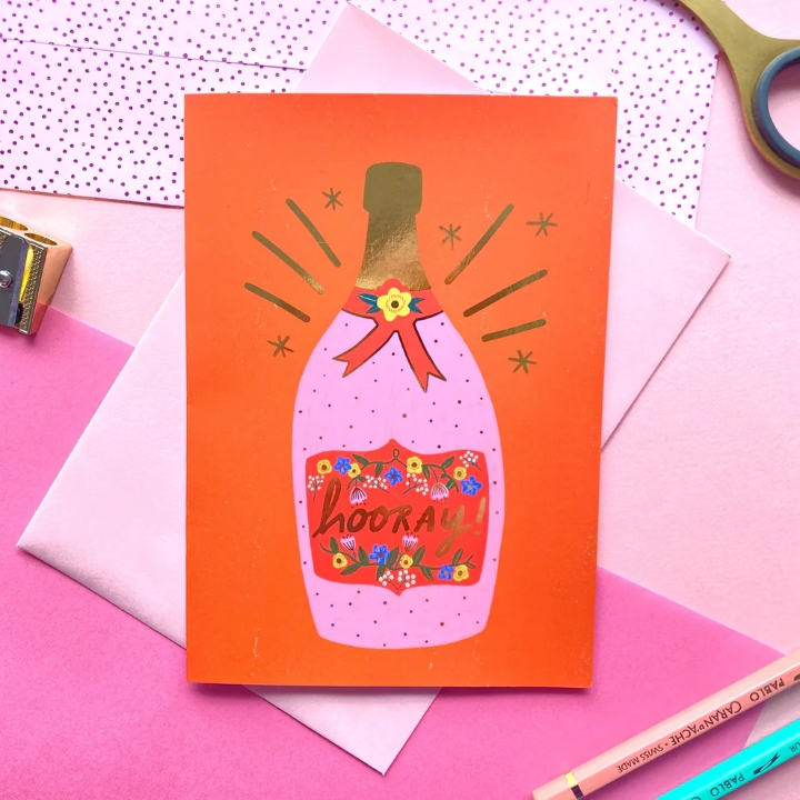 Hooray Champagne Gold Foiled Card