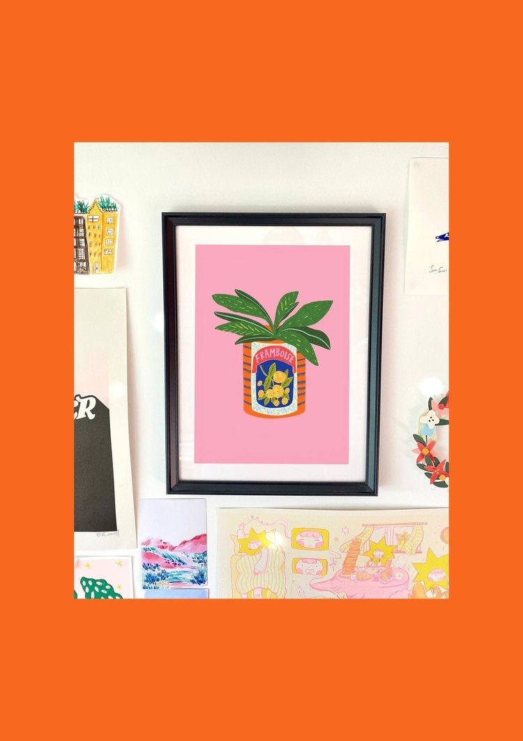 Pink House Plant and Vintage Can A5 Art Print